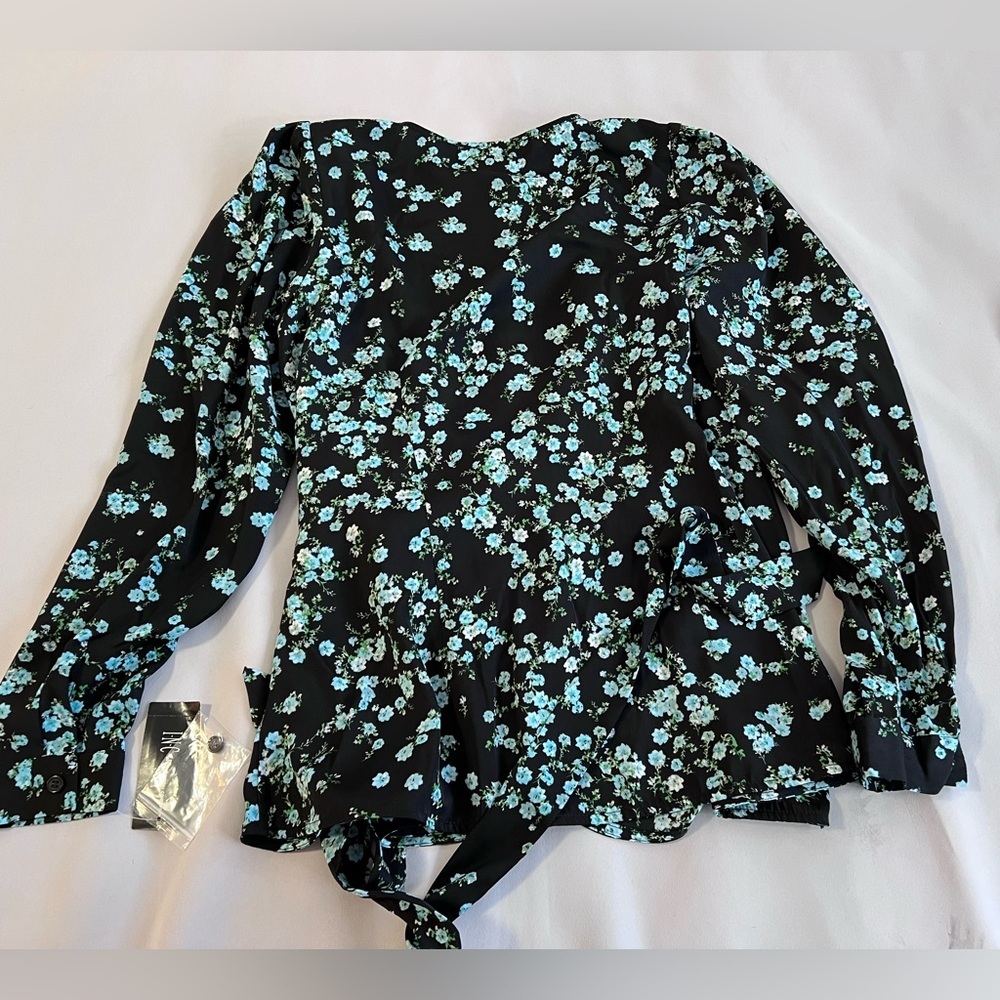 INC‎ International Concepts Womens Printed Wrap Blouse, Black,sz Small - Picture 11 of 11